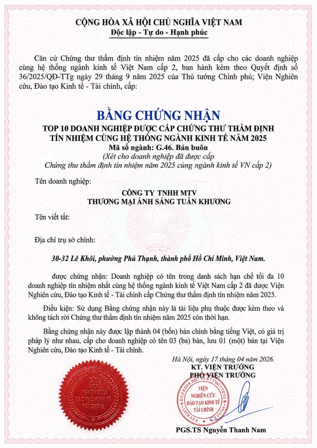 Top 10 Doanh nghiệp Tín nhiệm